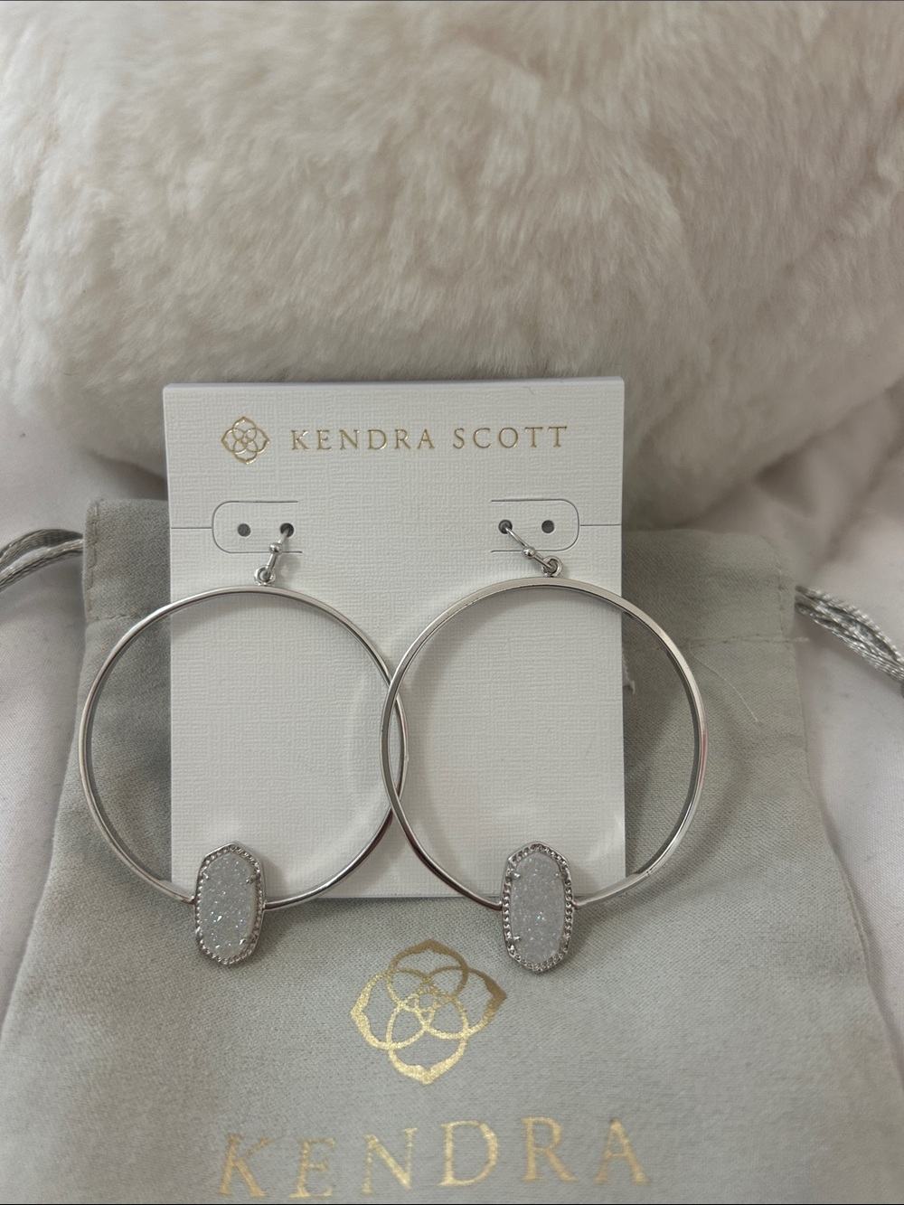 Kendra Scott Elora Silver Hoop Earrings White Drusy Statement Hoops